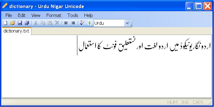 Screen Shot of Urdu Nigar Unicode Software